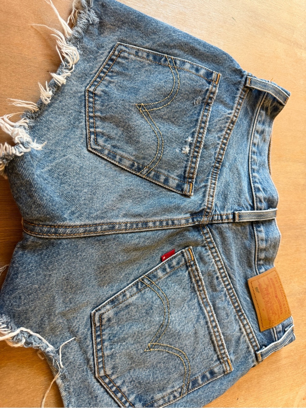 Levi's Light Blue Raw-Hem Denim Shorts
